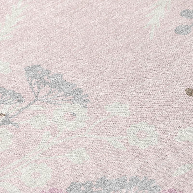Machine Washable Indoor/ Outdoor Floral Border Chantille Rug