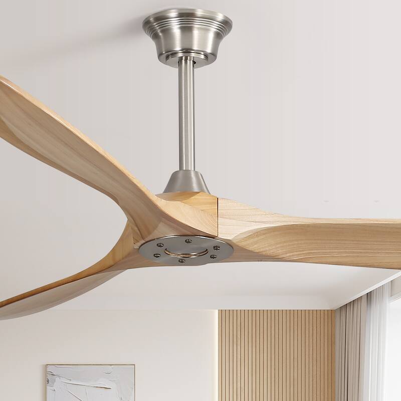 52''/60" Large Ceiling Fan without Lights, Remote Control and Reversible Motor Included, 3 Wood Blades - Brushed Nickel with Burlywood Blades - 60 Inch
