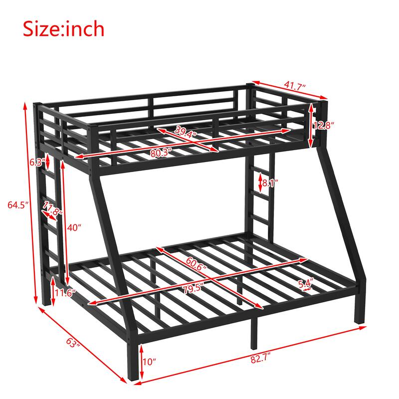 Metal Bunk Bed with Space-Saving, Noise Reduced and Ladder for Teens and Adults