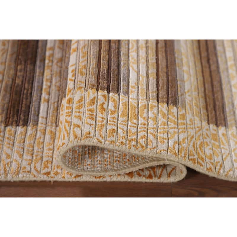 Yellow Modern Abstract Accent Rug Handmade Wool Carpet - 2'8"x 4'11"