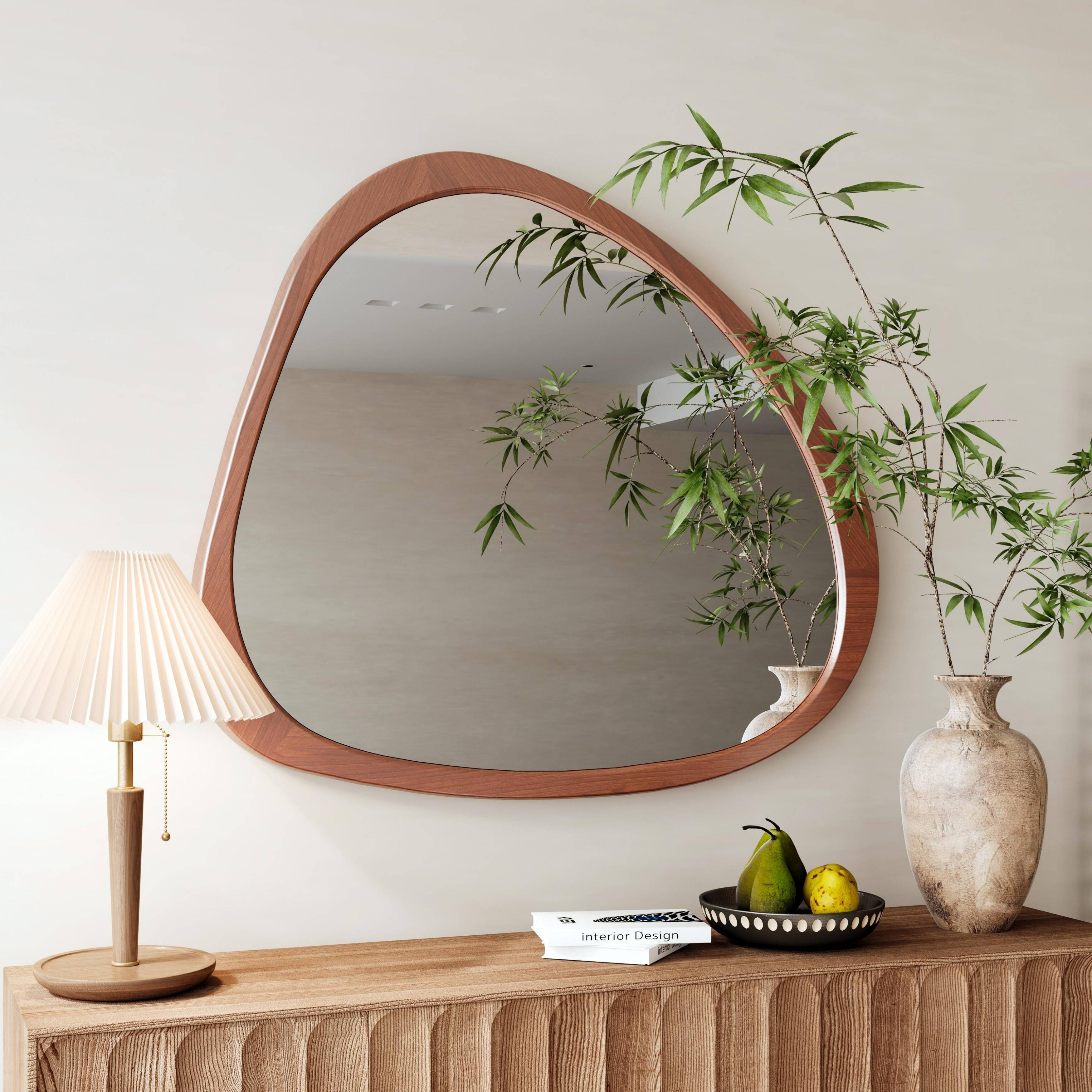 45 Inch Asymmetrical Wall Mirror, Solid Wood Bathroom Mirror - Bed