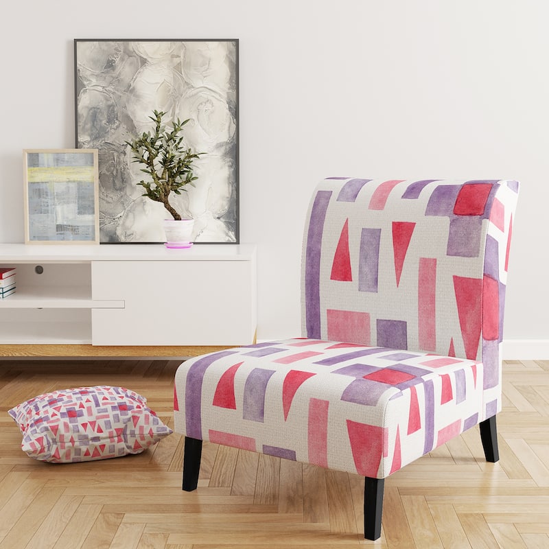 Designart "Pink and Purple Geometric " Upholstered Patterned Accent Chair and Arm Chair
