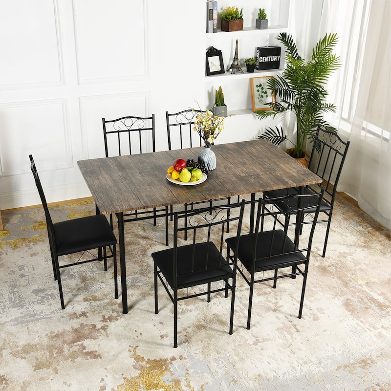 Homy Casa 7-Piece Dining Set, MDF Table & 6 Metal PU Chairs