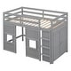 preview thumbnail 17 of 34, Twin Size Loft Bed with Built-in Storage Wardrobe & 2 Windows, Wooden Bed Frame w/Ladder & Safety Guardrail for Boys & Girls