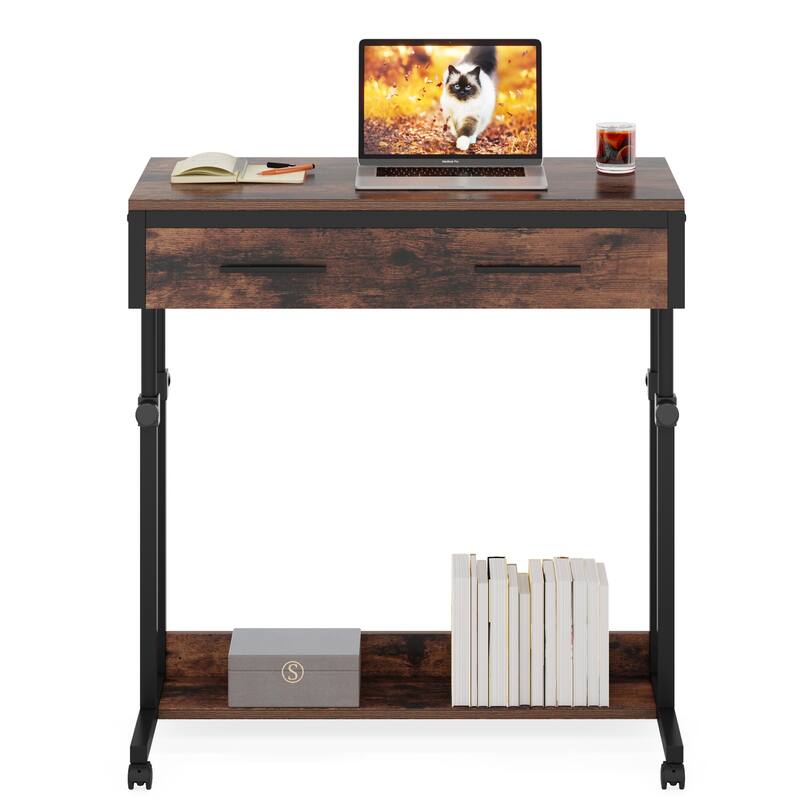 Portable Mobile Laptop Desk with Drawers, Rolling Standing Sofa Side Table for Home Office