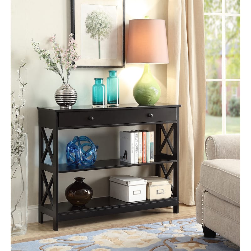 Convenience Concepts Oxford 1 Drawer Console Table with Shelves - Black