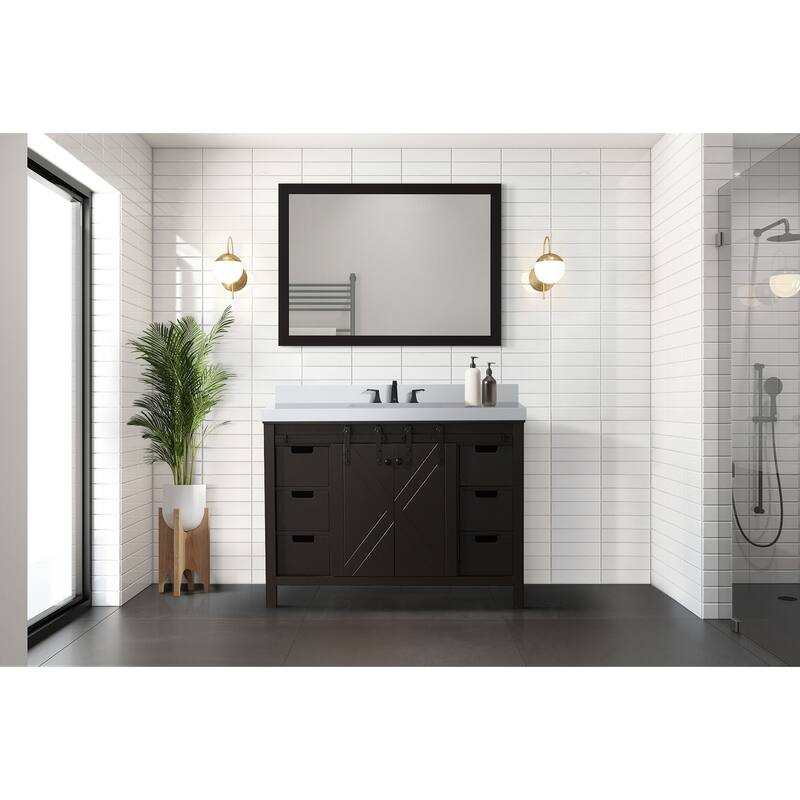 Marsyas Bath Vanity, White Quartz Countertop and Mirrors