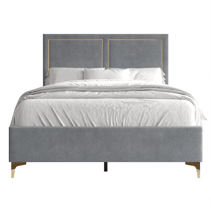 CraftPorch Minimalist Upholstered Velvet Bed - King - Grey