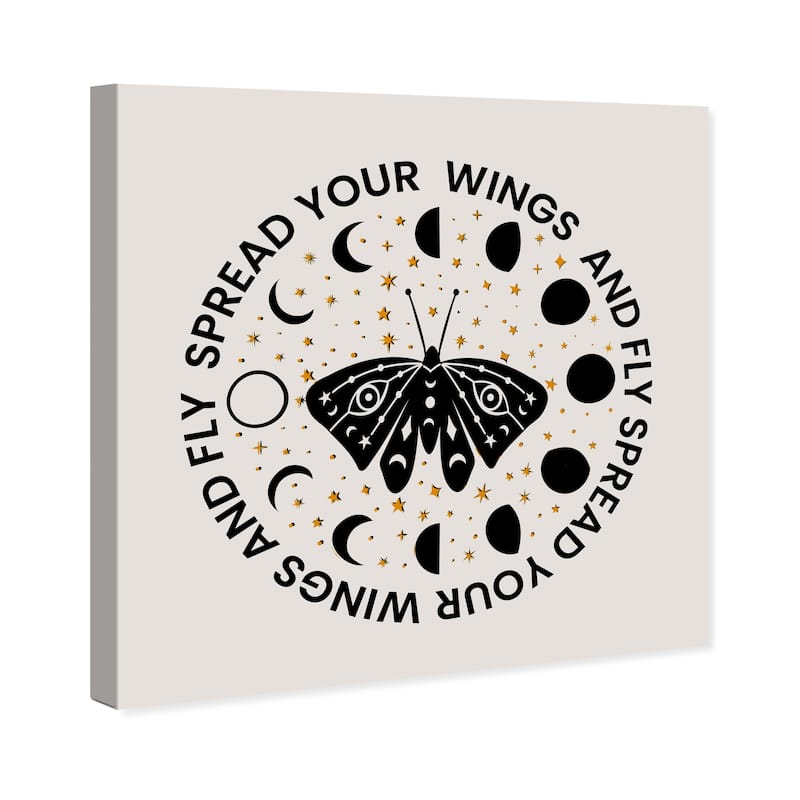 Wynwood Studio Canvas Typography and Quotes Spread Your Wings Black and Metallic Gold Bohemian & Eclectic Wall Art Canvas Print