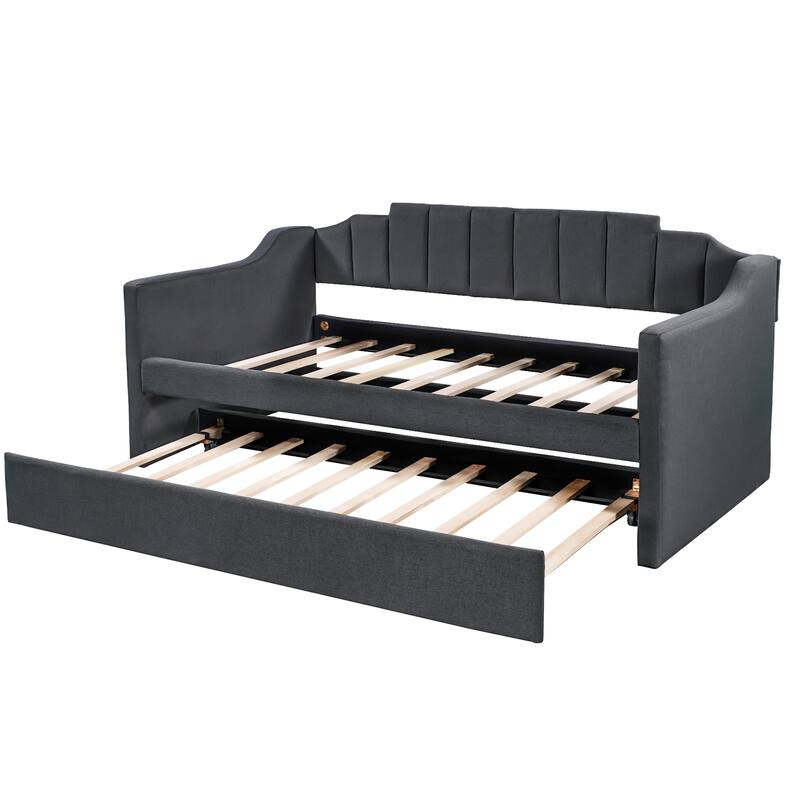 Twin Daybed with Wheeled Trundle, Upholstered Frame, 400lb Capacity