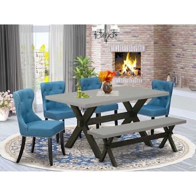 HomeStock 6-Piece Natural Oak Finish Solid Wood Top dining Table with 1-Bench and 4-Chairs