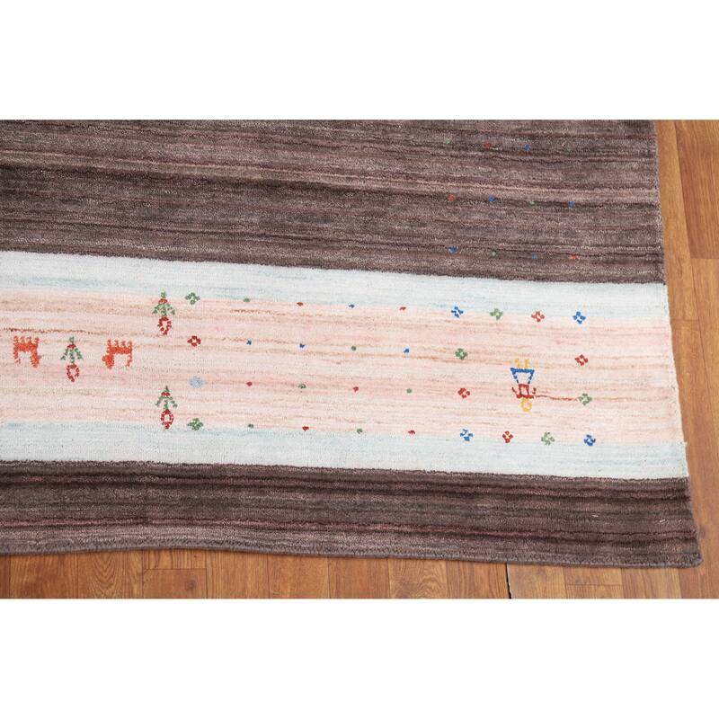 Tribal Brown Gabbeh Oriental Area Rug Handmade Wool Carpet - 8'1" x 9'8"