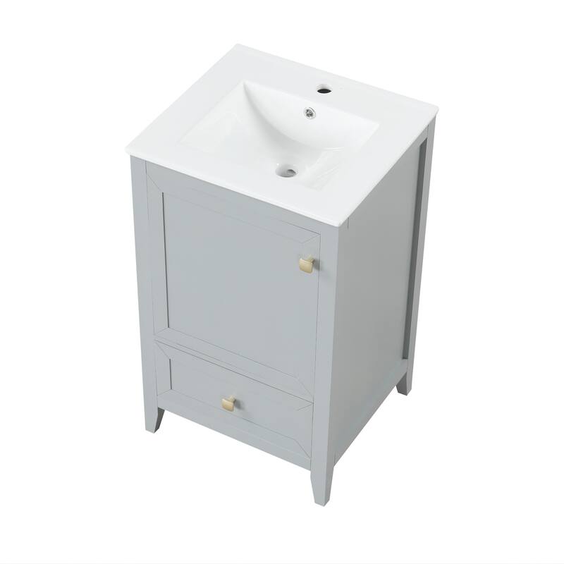 20" Freestanding Bathroom Vanity with Sink, Soft Closing Door & Drawer, MDF Cabinet with Storage Rack