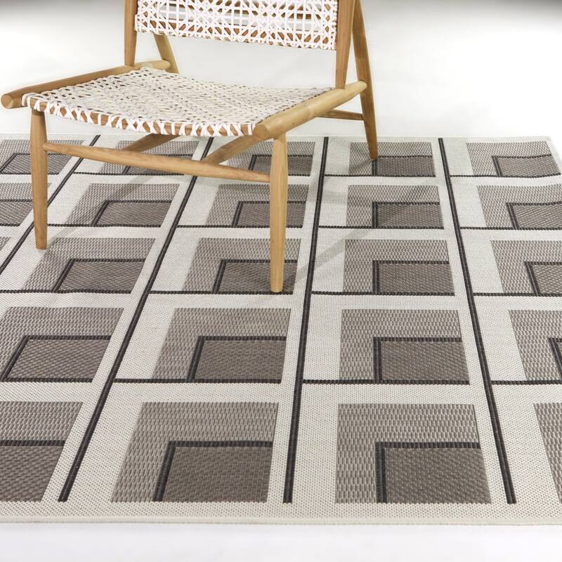 Francesco Modern Geometric Checkered Indoor/Outdoor Area Rug - 7'10" x 10' - Tan