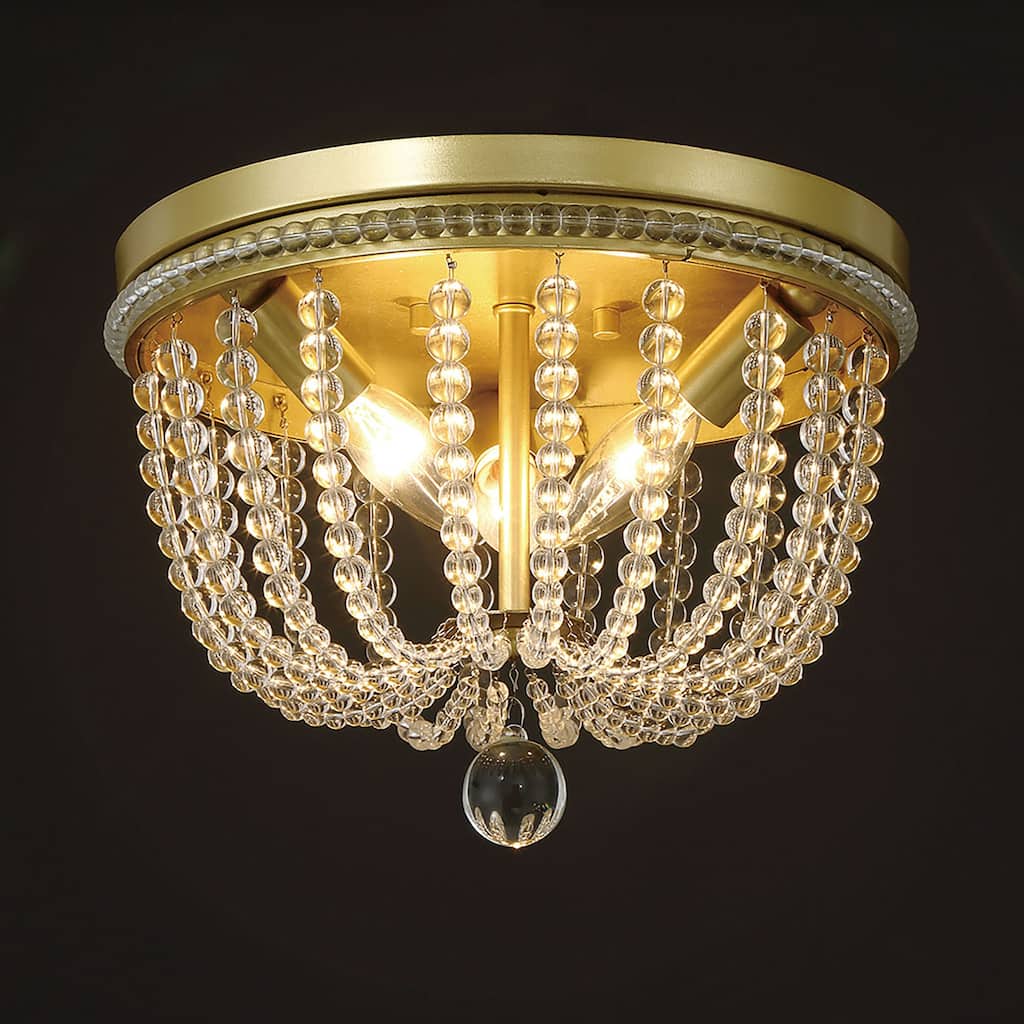 Frenia 3-light Beaded Gold Flush Mount Ceiling Light - 12'' D * 8.07'' H