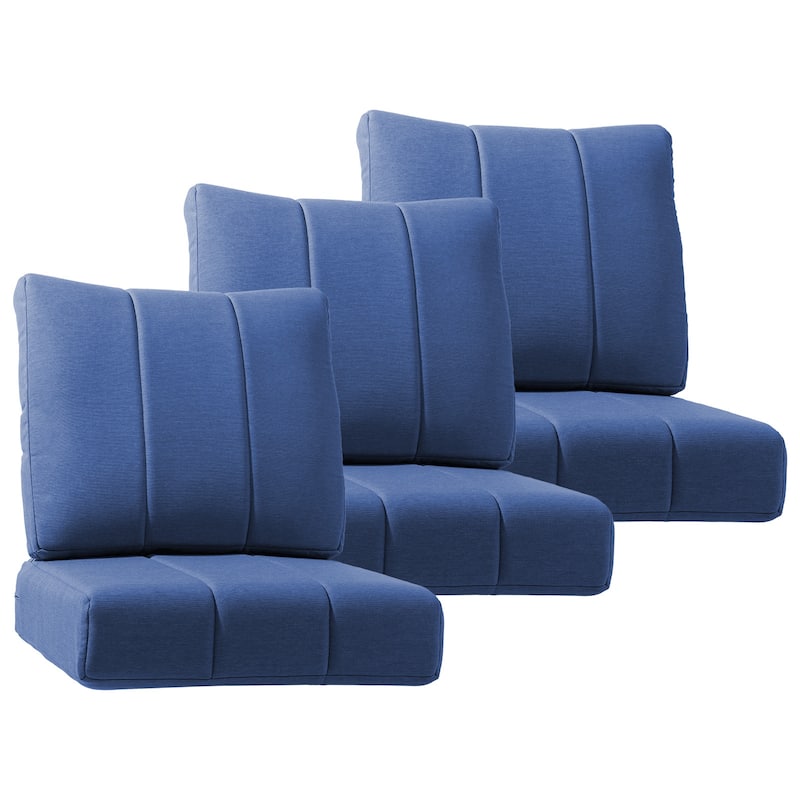 Gymojoy 24"x24"x6" Patio Thick Cushions & Pillows Set - Channel-Tufted Design Deep Seat Water & Fade Resistant Cushion Set - Blue - Three Sets