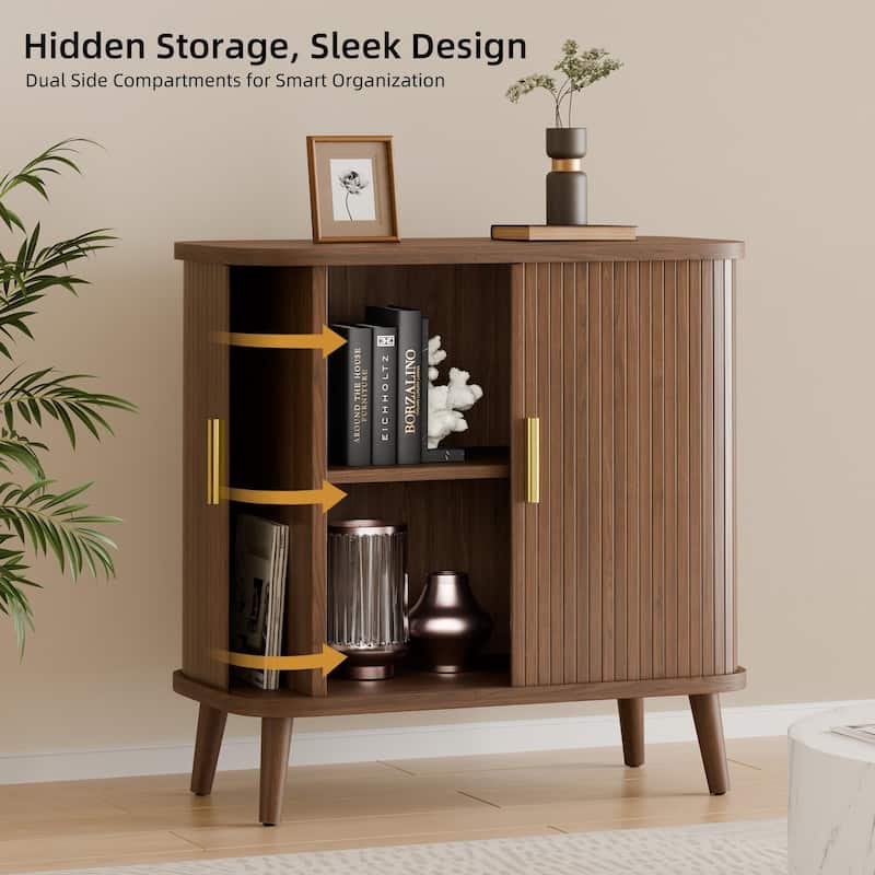 31" Sideboard Buffet Cabinet with 2 Sliding Tambour Doors and Adjustable Shelves