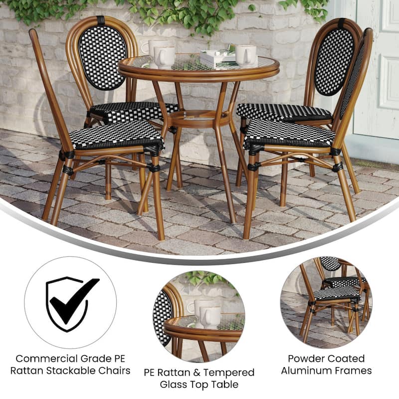 Indoor/Outdoor Commercial Bistro Set with Table and Four Chairs