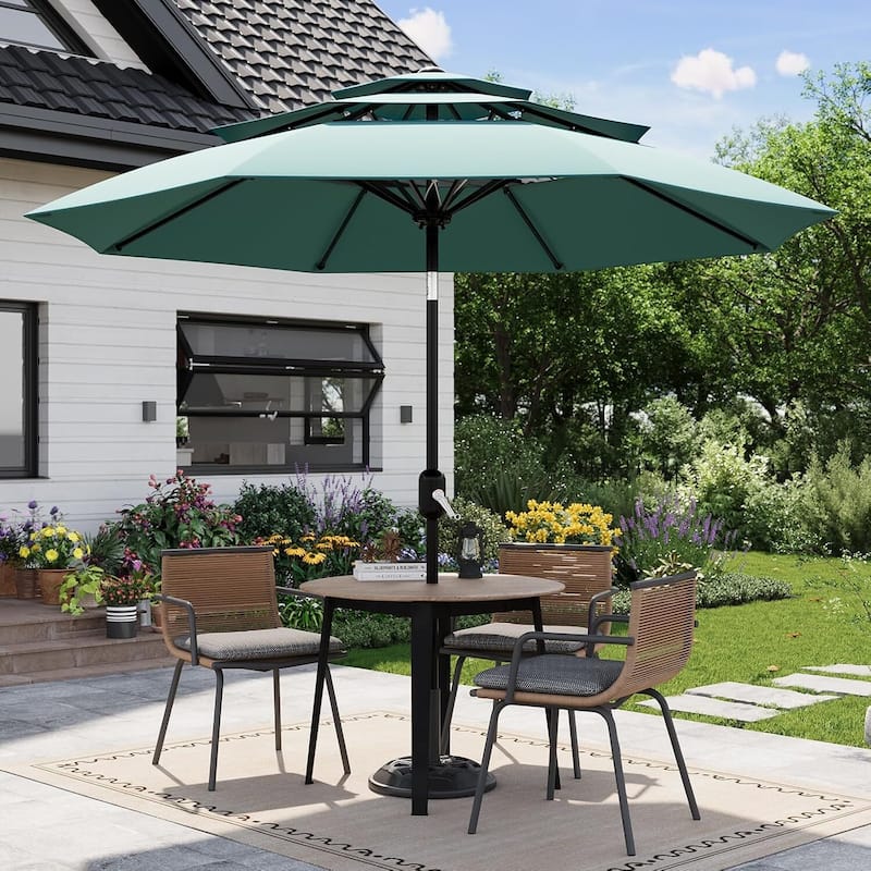3-Tier 10Ft Patio Umbrella, Easy Crank and Push Button Tilt for Pool, Deck, Yard, Garden (No Base) - Blue