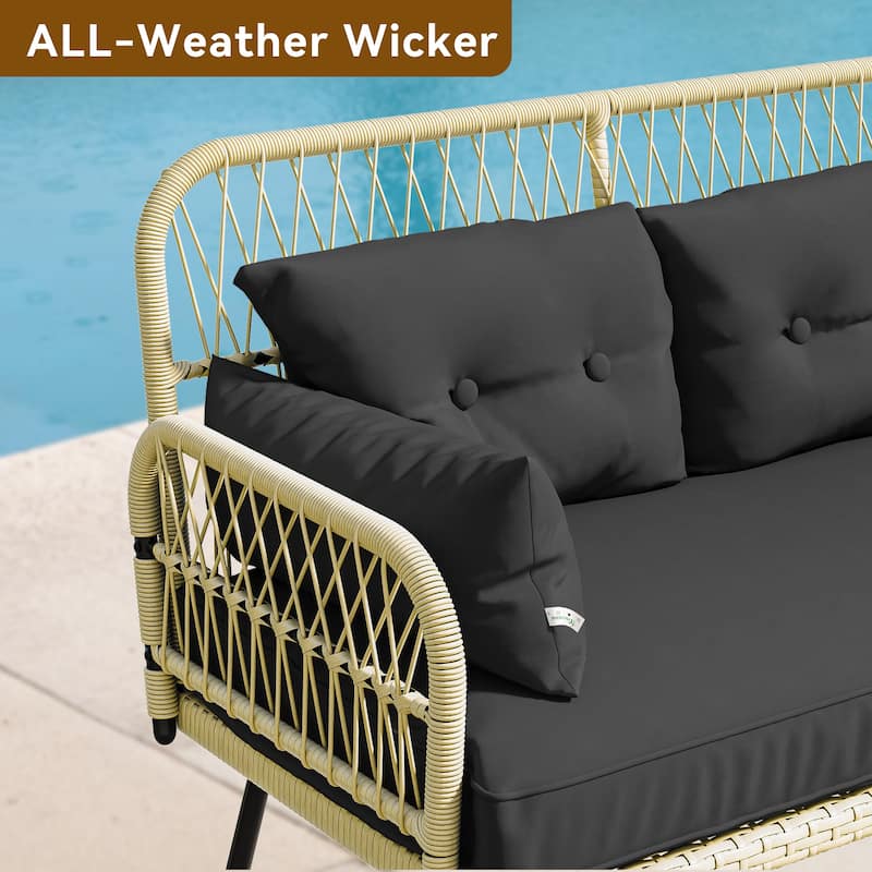 Moasis 2-Piece Outdoor Wicker Loveseat Set Weather-Resistant Rattan Patio Conversation Furniture - 45.3"L x 20.5"W x 32.2"H