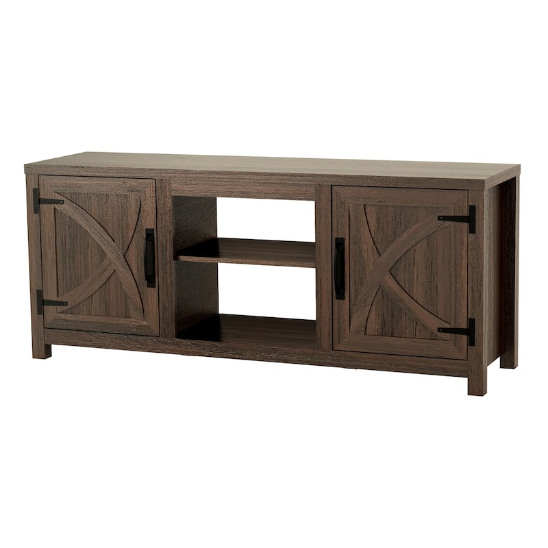 58-inch Farmhouse White Media Console TV Stand for TVs up to 65" with Door and Open Shelves