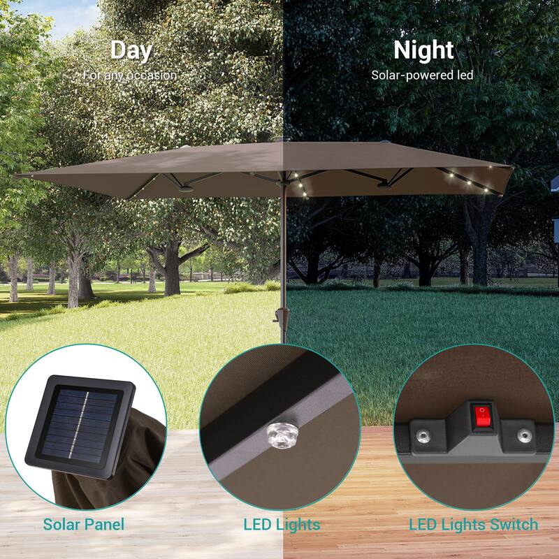BONOSUKI 10 x 6.5Ft Solar-powered Double-Sided Patio Umbrella with Large Canopy Outdoor Table Umbrella, Anthracite Gray