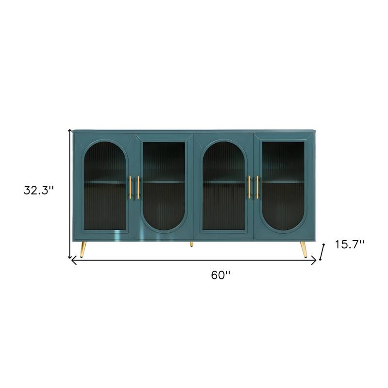 HomeRoots 60" Teal Blue Ribbed Texture Sideboard with Four Doors - 60' X '32.3' X '15.7