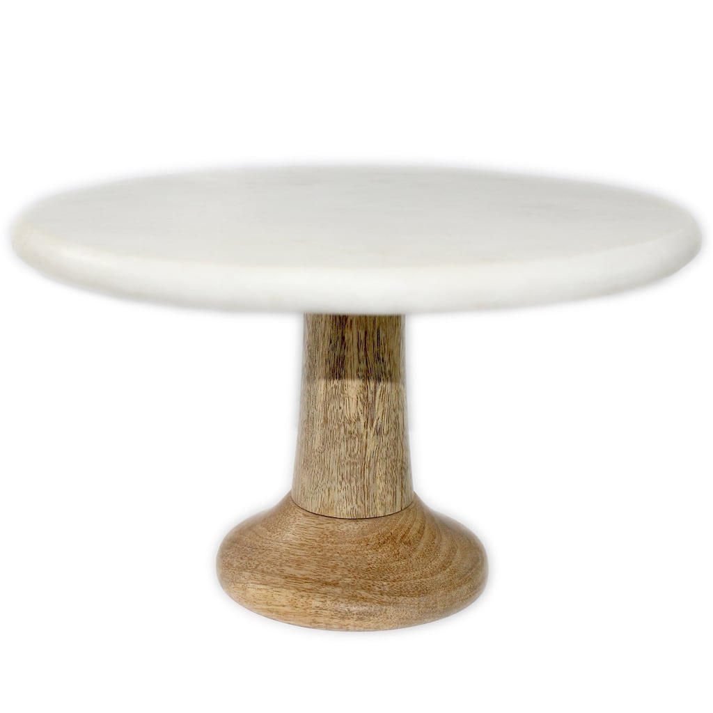 Med. Marble Round Cake Plate w/ Mango Wood Base 10"Dia