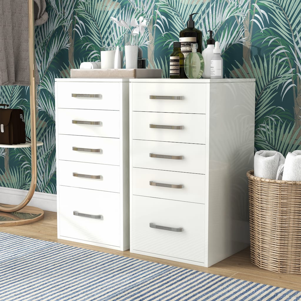 Roseanne Glam White 5-Drawer Wood Makeup Vanity Dresser (Set of 2) by Furniture of America
