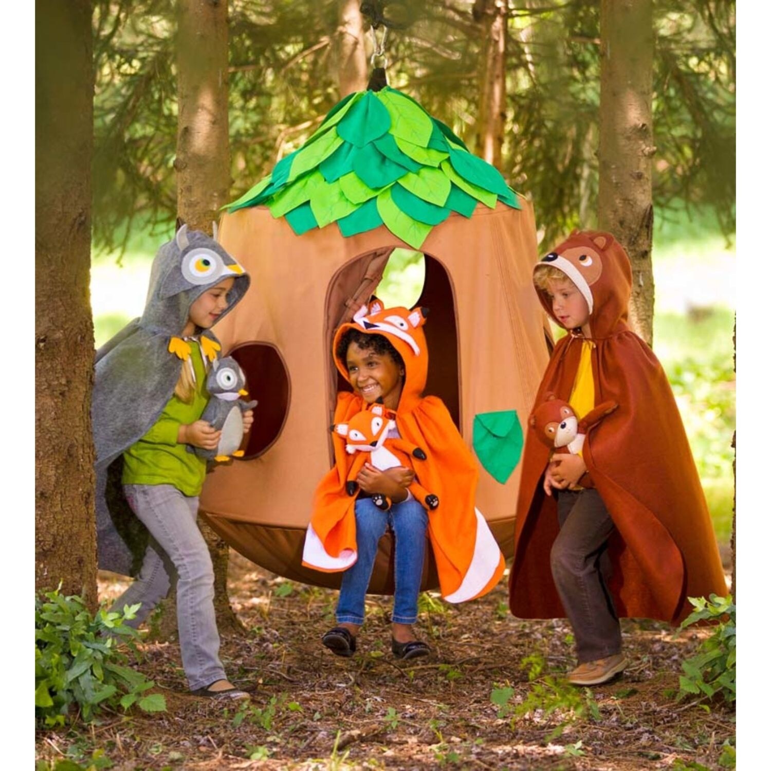 HearthSong Woodland HugglePod Hangout Hanging Chair with LED Leaf