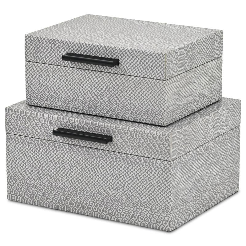 Anouk Set of 2 Rectangular Decorative Storage Boxes - Gray Faux Snakeskin - N/A