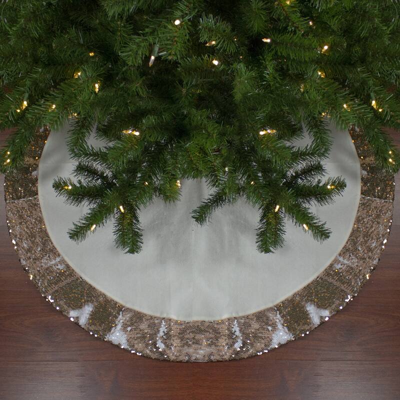 48" Rose Gold and White Reversible Sequin Trim Christmas Tree Skirt - 48