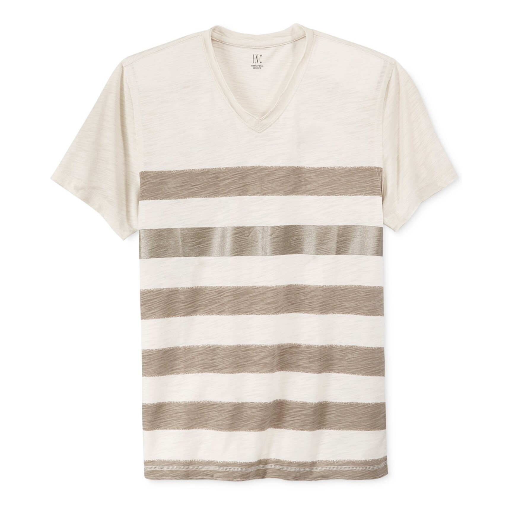 Shop I N C Mens Metallic Stripes Basic T Shirt Off White X Large