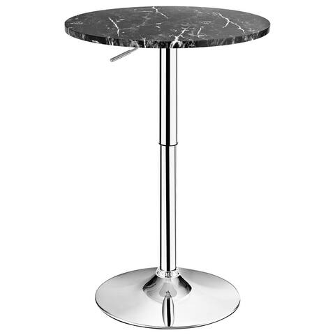 Gymax Round Pub Table Swivel Adjustable Bar Table w/ Faux Marble Top - Black - See Details