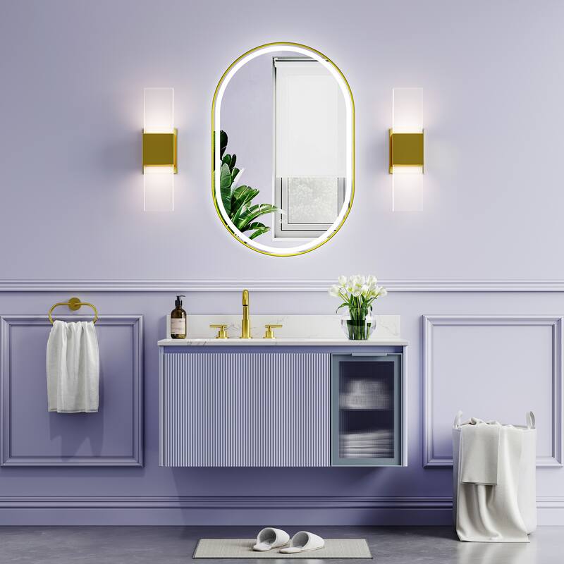 36"H Wall Mounted Bathroom Framed LED Mirror With Memory Function - 24"Wx36"H - Brushed Gold