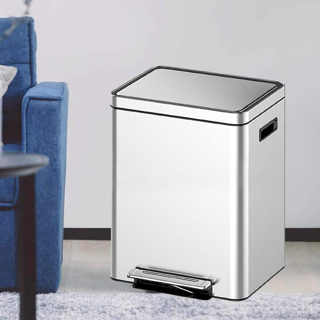 2 x 5.28 Gallon/2x20L Stainless Steel Trash Can, Dual Compartment Step-On Recycling Bin