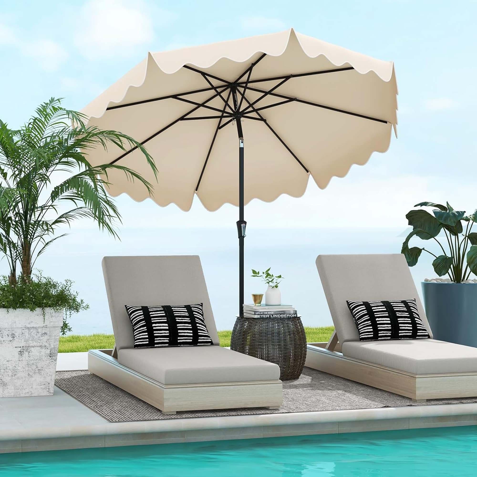 best pool patio outdoor furniture with umbrella for chlorine pools SUPERJARE 13FT Base Included, Double Sided Umbrellas with Fade Resistant Canopy, Large Table Umbrella Deck, Market, Backyard and let the wind refresh your space 9-Ft Patio Table Umbrella with