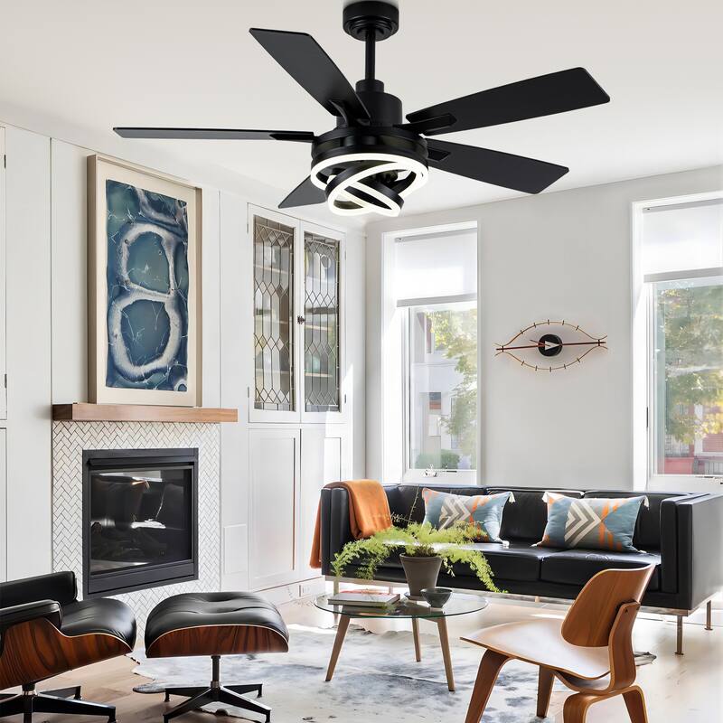 Oaks Aura 52in. DIY Shade Modern Reversible Ceiling Fan with Light, 6-Speed Silent Motor Ceiling Fan with Remote for Large Room