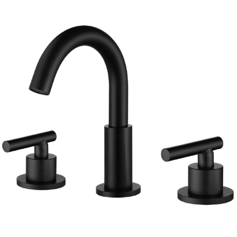 Modland Widespread 3-Hole Bathroom Faucet, 500K Cycle Ceramic Cartridge, 360 Swivel Spout & CEC Certified (Black/Gold/Nickel) - Matte Black (No Drain)