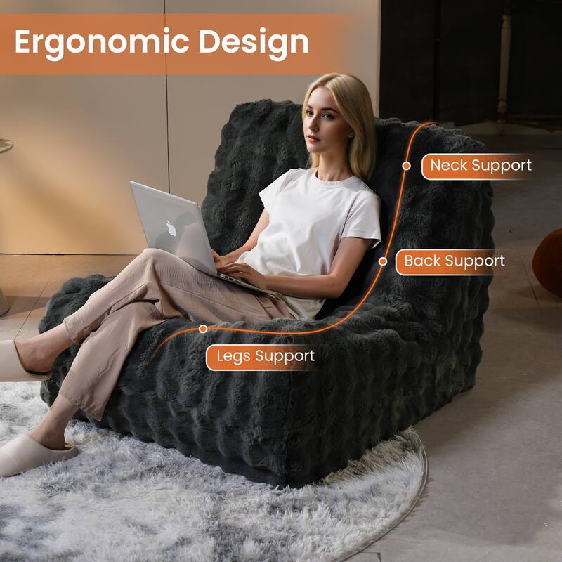 XIZZI Modern Plush Sectional Chaise Couch with Bean Bag Chair