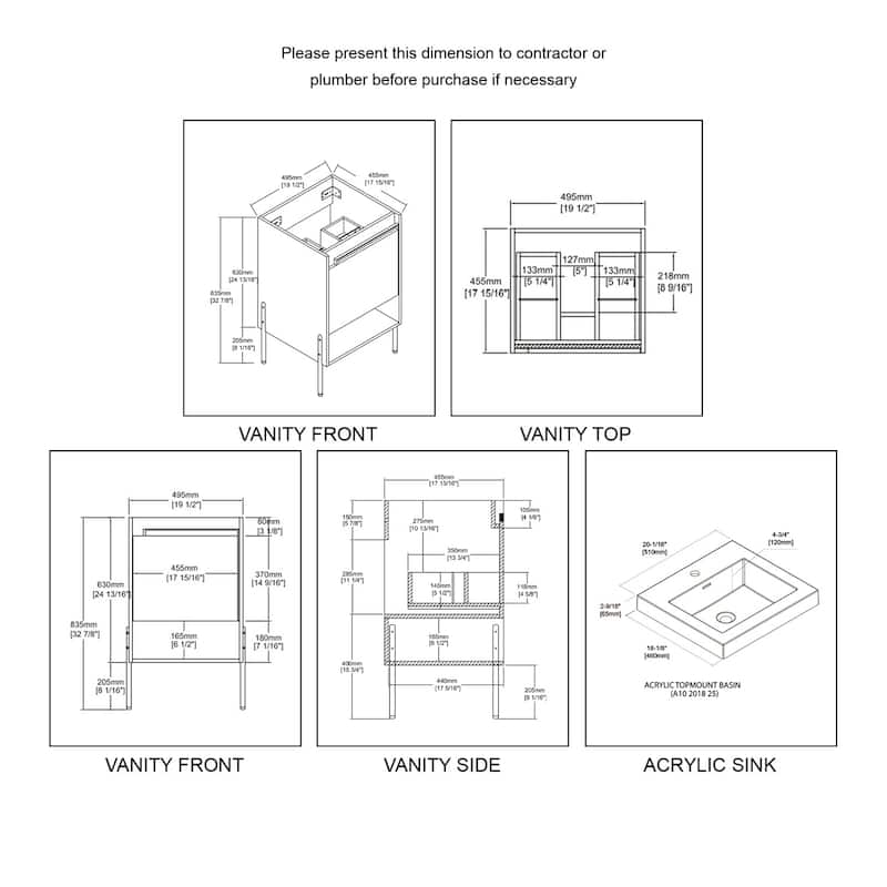 Freestanding Bathroom Vanity Set with Open Shelf & Topmounted Sink