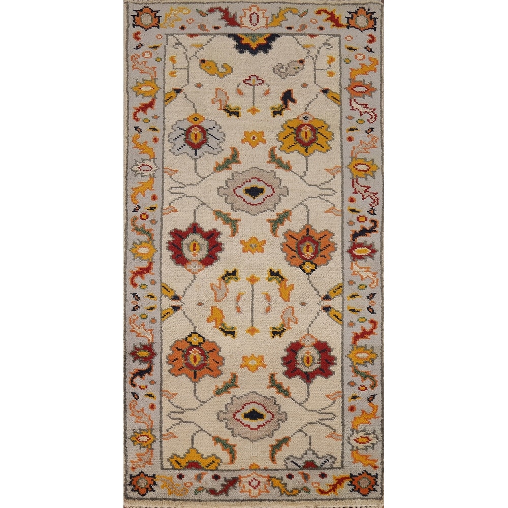 Floral Oushak Indian Foyer Rug Handmade Wool Carpet - 2'7"x 5'1"
