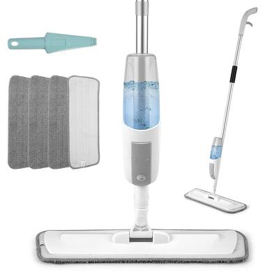 Spray Mop for Floor Cleaning, Flat Mop Including 4 Washable Pads, Refillable Spray Bottle and 1 Scraper