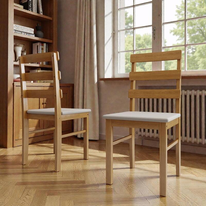 Scandinavian Wooden Dining Chairs with Three Horizontal Back, Upholstered Seat Dining Chairs, Set of 2
