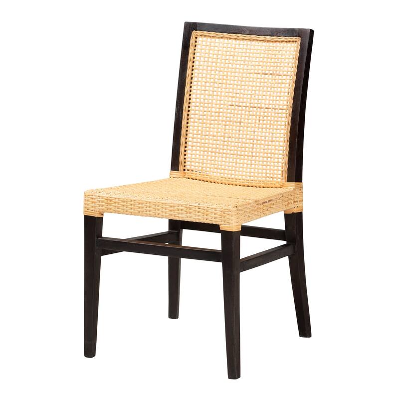 Modern Bohemian Dining Chair - Dark Brown Wood, Solid Back, Dining Room Accent Furniture - 34.1