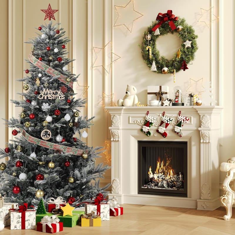 7.5 Ft Pre-Lit Slim Aspen Fir Artificial Christmas Tree -  450 UL Clear Lights, Metal Stand, 5-Yr Warranty|7.5 Foot - Green