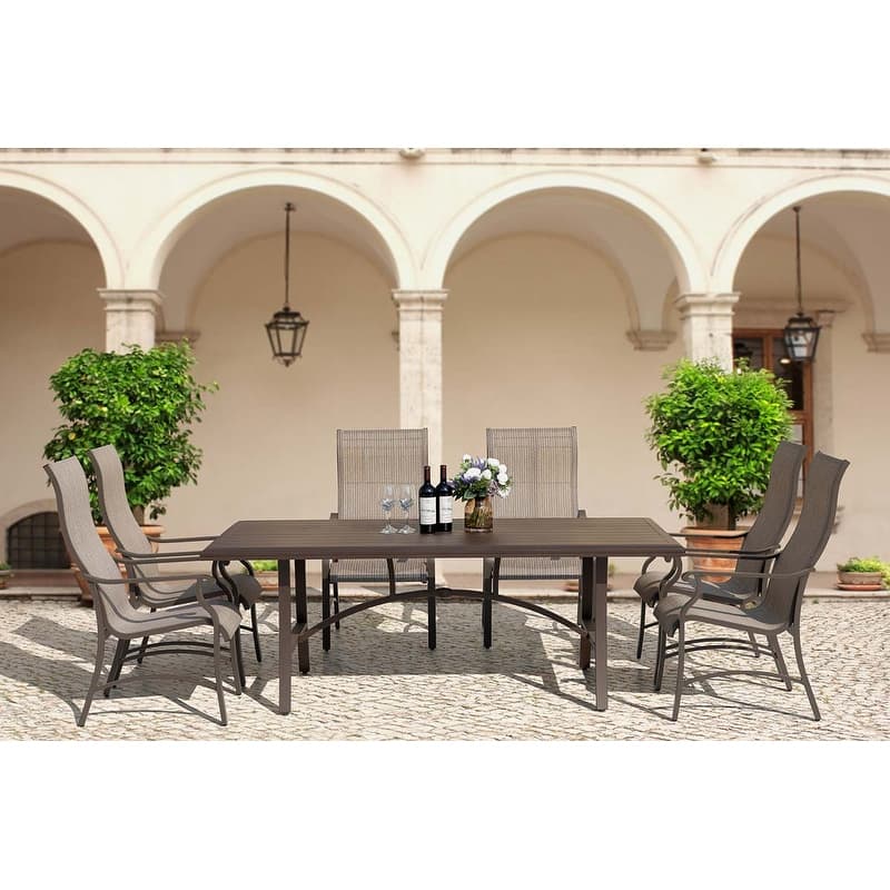 Outdoor Dining Set, Rectangular Aluminum Umbrella Dining Table - Brown