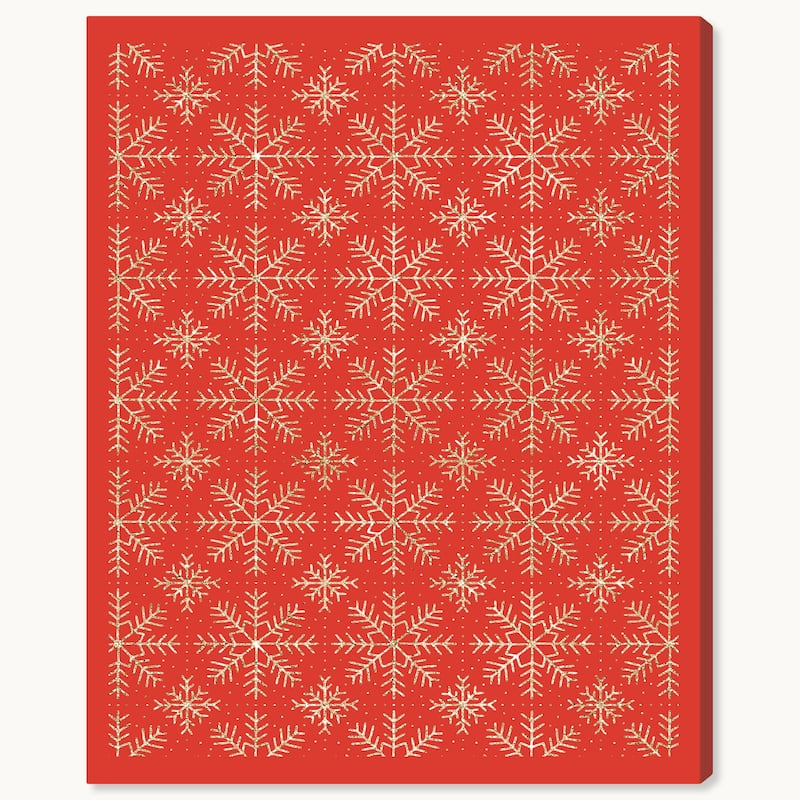 Wynwood Studio Canvas Holiday and Seasonal Snowflakes Pattern Red Glam Wall Art Canvas Print