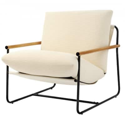 Modern Corduroy Accent Chair with Iron Frame and Solid Wood Armrests for Living Room - 34.6 x 29.5 x 33.46 in