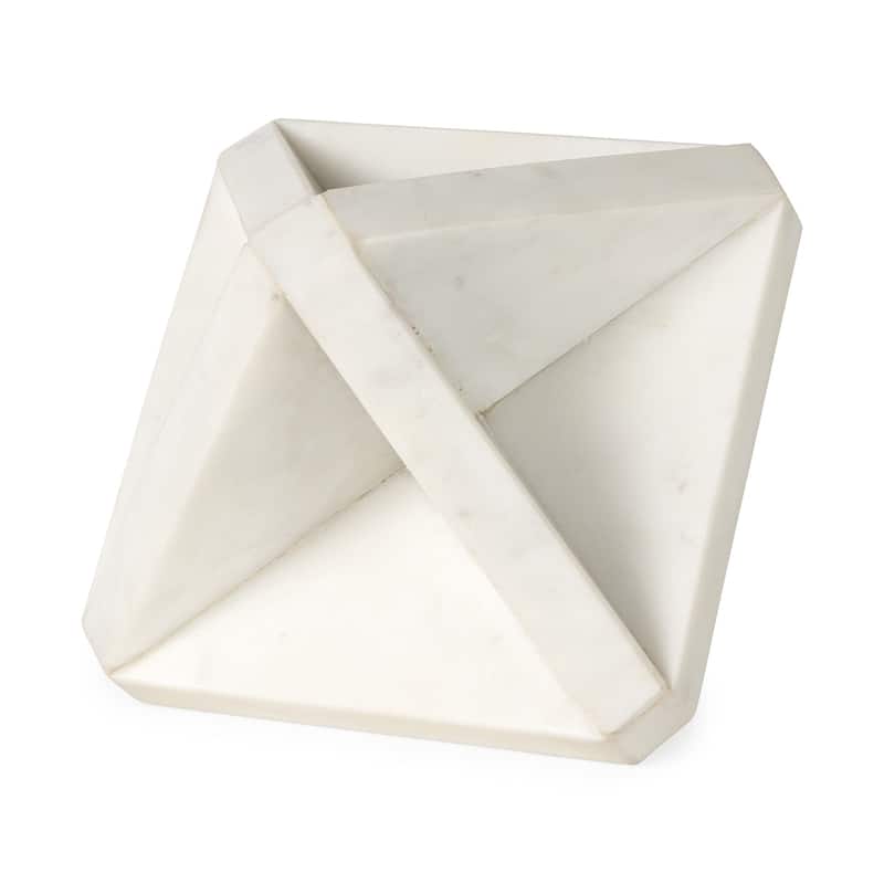 White Marble Geometric Square Sculpture - 6" W x 6" D x 9" H - 6" W x 6" D x 9" H - White